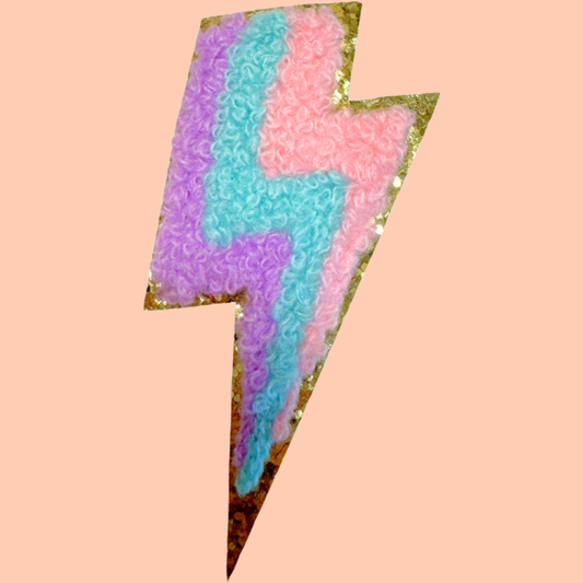 Purple, Blue, Pink Lightning Bolt Trimmed in Gold Chenille