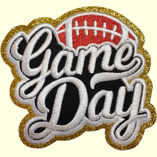 Game Day Black with Football Trimmed in Gold Chenille