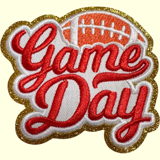 Game Day Red with Football Trimmed in Gold Chenille