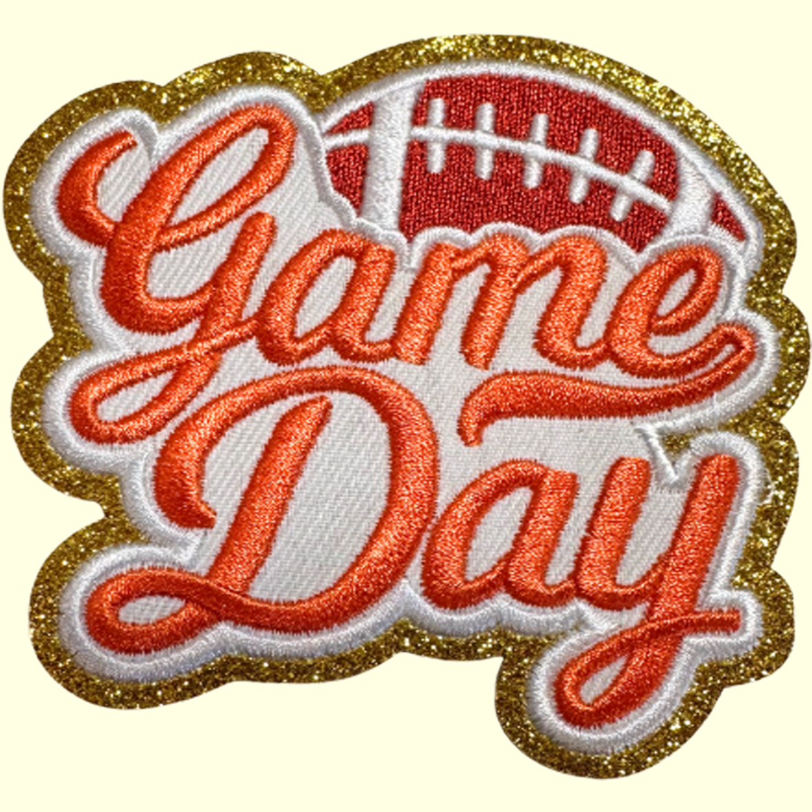 Game Day Orange with Football Trimmed in Gold Chenille
