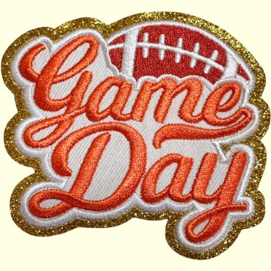 Game Day Orange with Football Trimmed in Gold Chenille