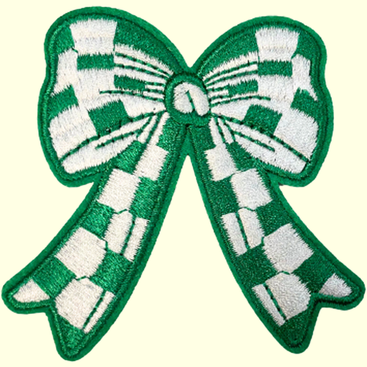 Green & White Checkered Bow