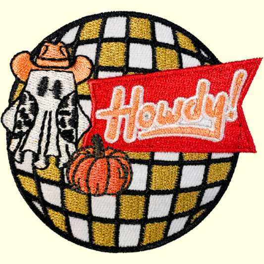 Halloween Gold Dico Ball w Ghost saying Howdy
