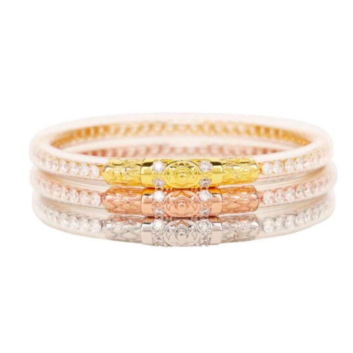 Gold, Silver, and Rose Gold Buddha Bangles (3)