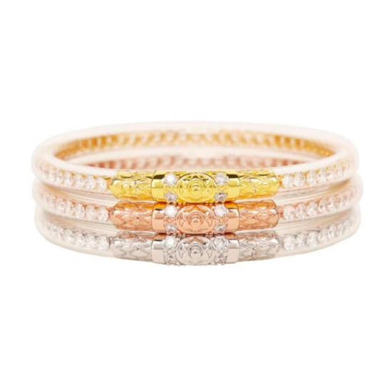 Gold, Silver, and Rose Gold Buddha Bangles (3)