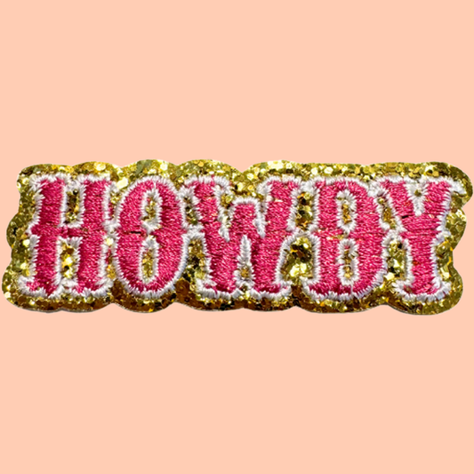 Howdy In Pink Letters Gold Trim