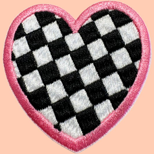 Checkered Heart Black And White With Pink Trim