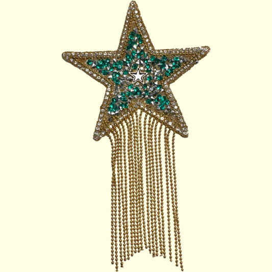 Aqua Rhinestone Star & Gold Tassel