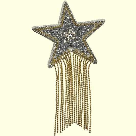 Silver Rhinestone Star & Gold Tassel