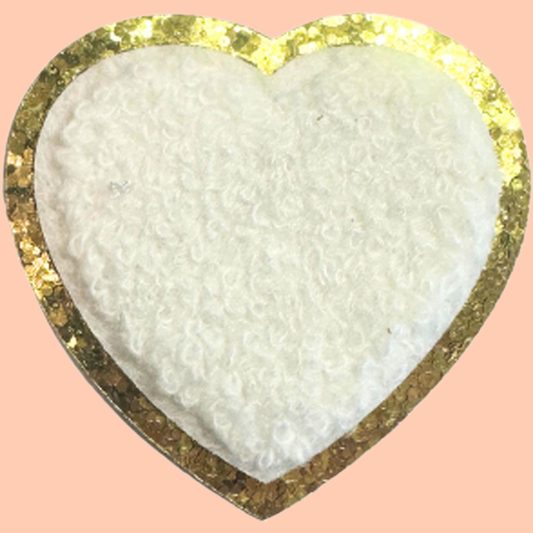 White Heart with Gold Chenille