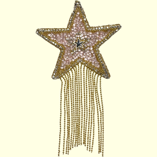 Hot Pink Rhinestone Star & Gold Tassel