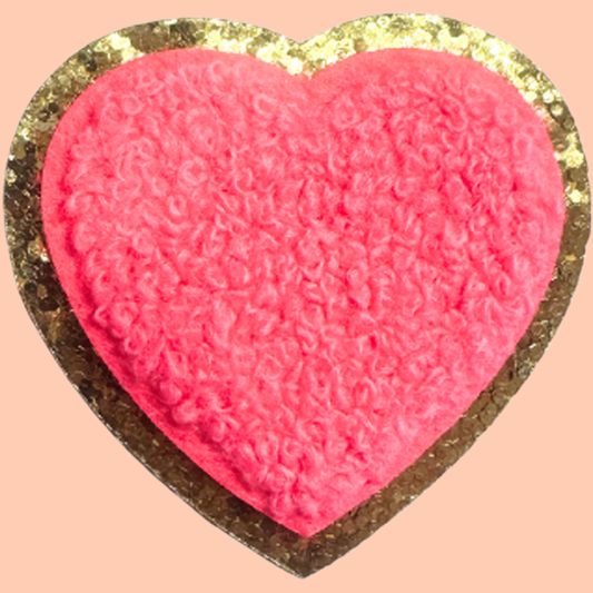 Bubble Gum Pink Heart with Gold Chenille