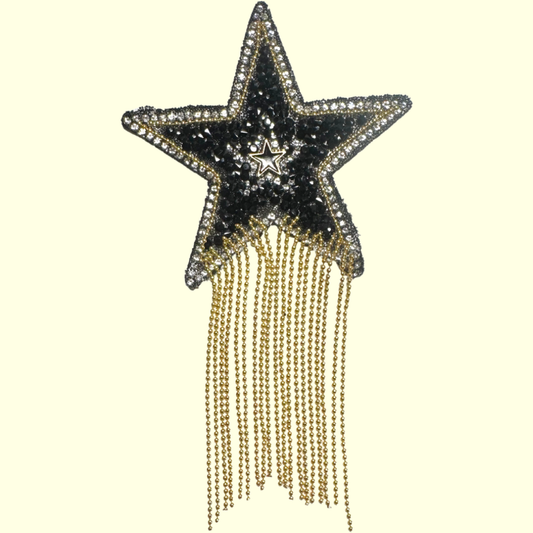Black Rhinestone Star & Gold Tassel