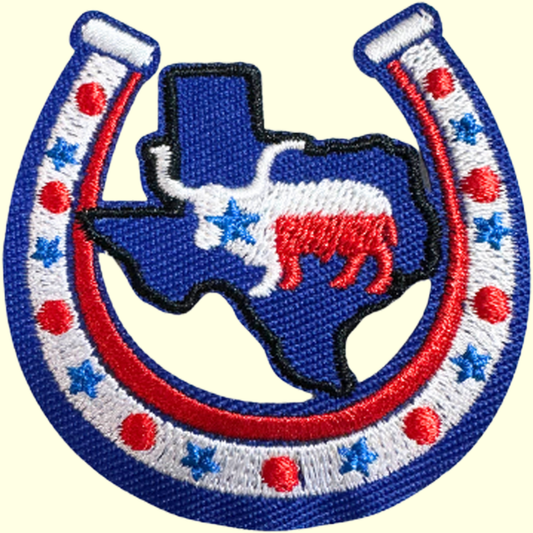 Texas State w Horse Shoe - Red, White & Blue