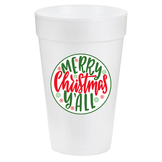 Merry Christmas Y'all Circle 20oz Styrofoam Cups