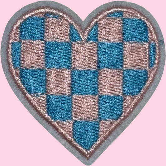 Light Blue & Pink Checkered Heart