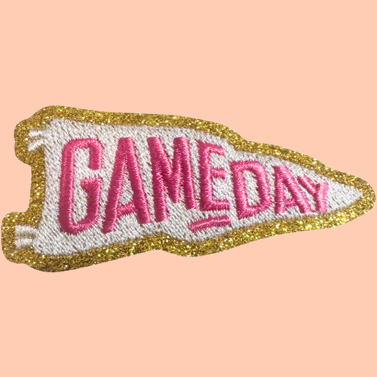Pink Gameday Flag w Gold Chenille