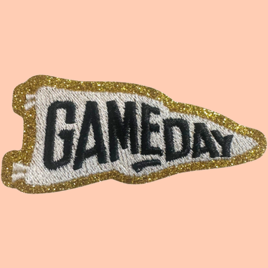 Black Gameday Flag w Gold Chenille