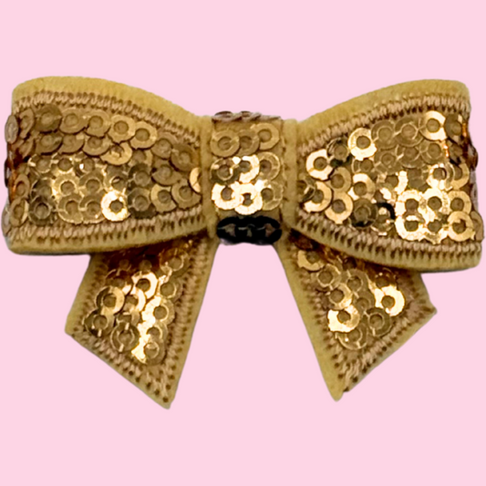 Mini Gold & Tan Sequin Bow