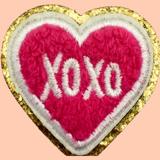 XOXO Pink Heart with Gold Chenille
