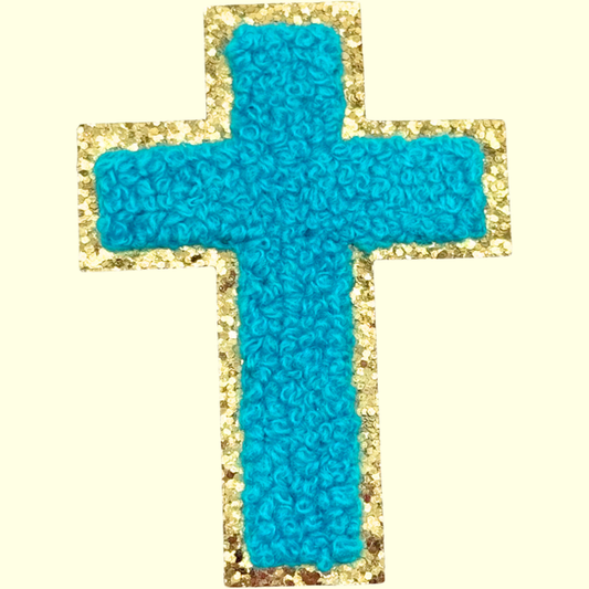 Turquoise Cross w Gold Chenille