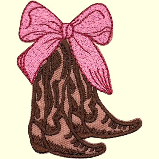 Brown Cowboy Boots with Pink Bow