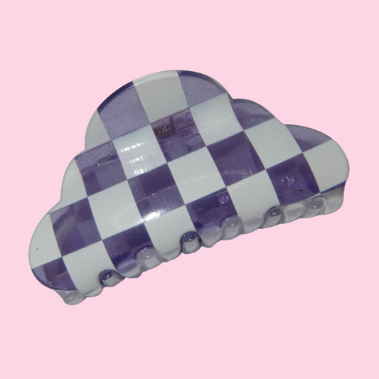 Purple and White Checkered Cloud Claw Clip