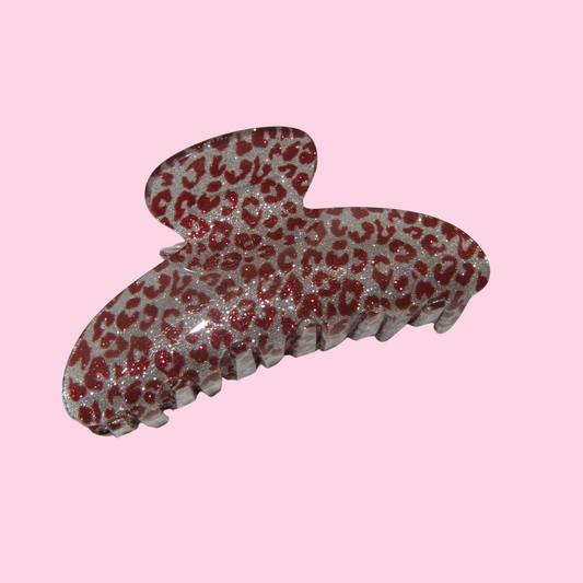 Dark Red Cheetah Claw Clip