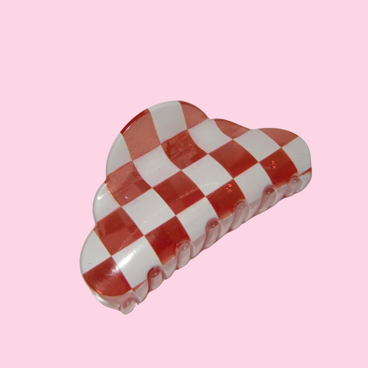 Red and White Checkered Cloud Claw Clip