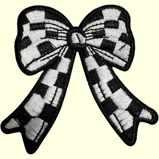 White & Black Checkered Bow