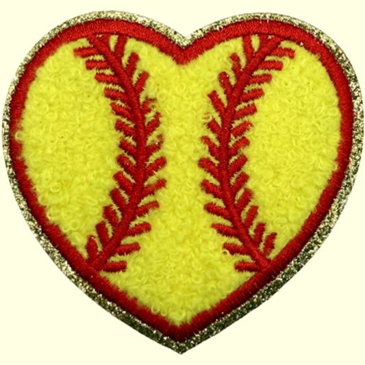 Heart Softball w Gold Chenille Border