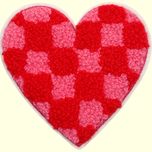 Pink and Red Chenille Checkered Heart