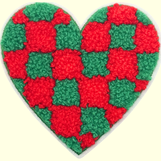 Red and Green Chenille Checkered Heart
