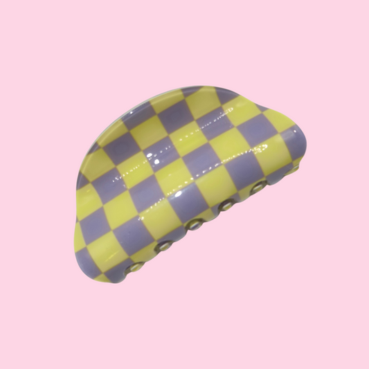 Yellow and Purple Checkered Claw Clip