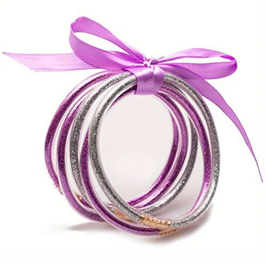 Light Purple & Silver Buddha Bangles (5)