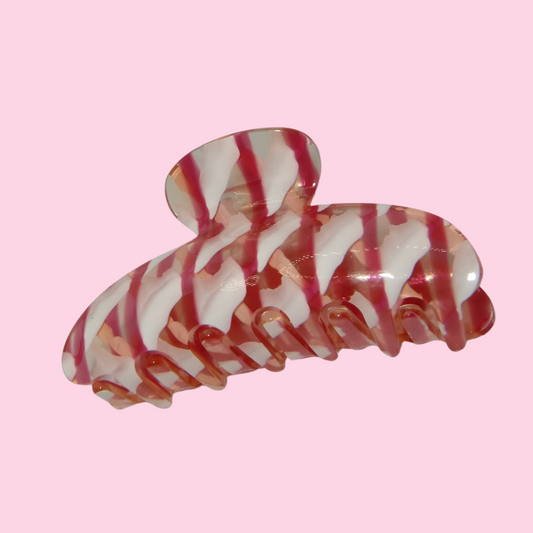 Red and White Stripe Claw Clip