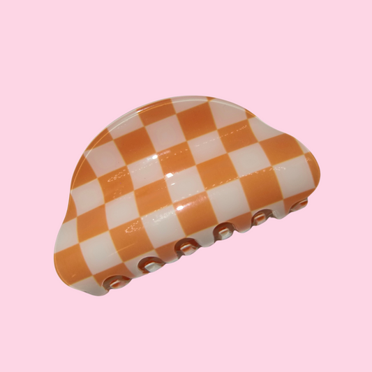 Orange and White Checkered Claw Clip