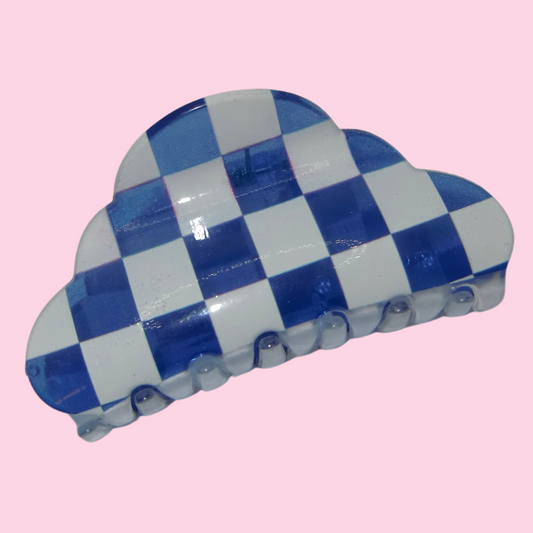 Blue and White Checkered Cloud Claw Clip