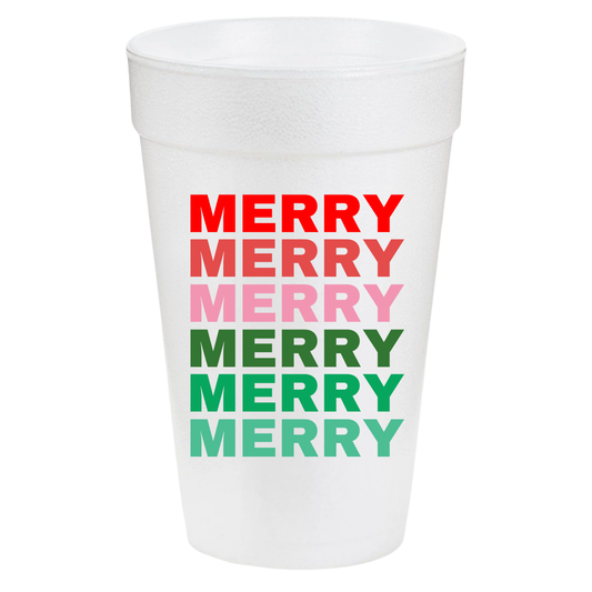 Merry Pink & Green Stacked 20oz Styrofoam Cups