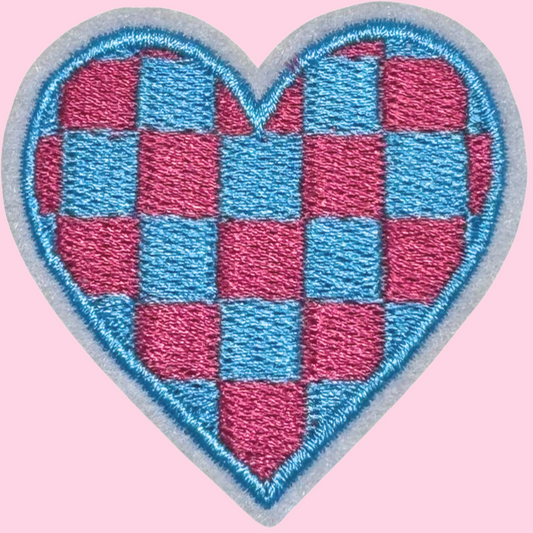 Blue & Hot Pink Checkered Heart