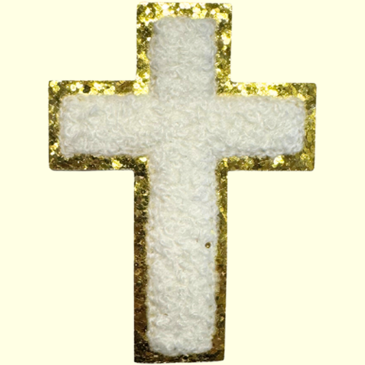 White Cross w Gold Chenille