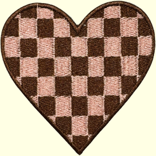 Brown and Pink Checkered Heart