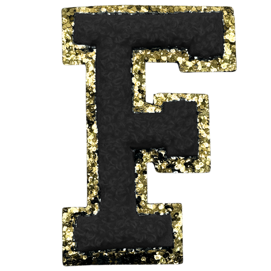 F Chenille Letter Iron On Patch Gold (Medium)