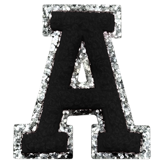 A Chenille Letter Iron On Patch Silver (Medium)