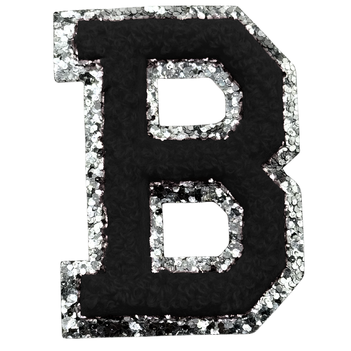 B Chenille Letter Iron On Patch Silver (Medium)