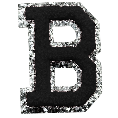 B Chenille Letter Iron On Patch Silver (Medium)