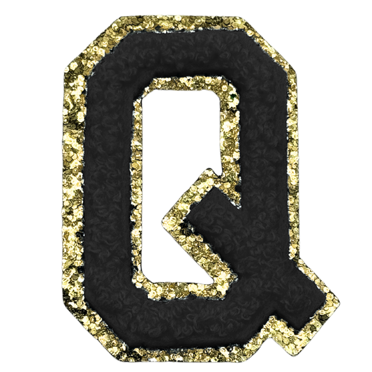 Q Chenille Letter Iron On Patch Gold (Medium)