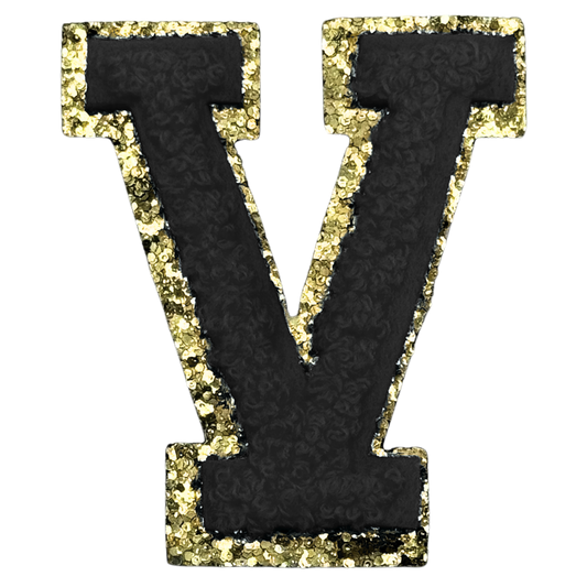 V Chenille Letter Iron On Patch Gold (Medium)