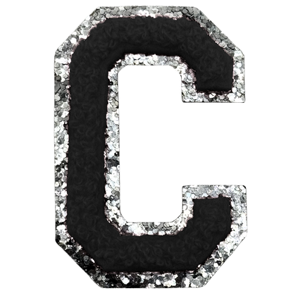 C Chenille Letter Iron On Patch Silver (Medium)