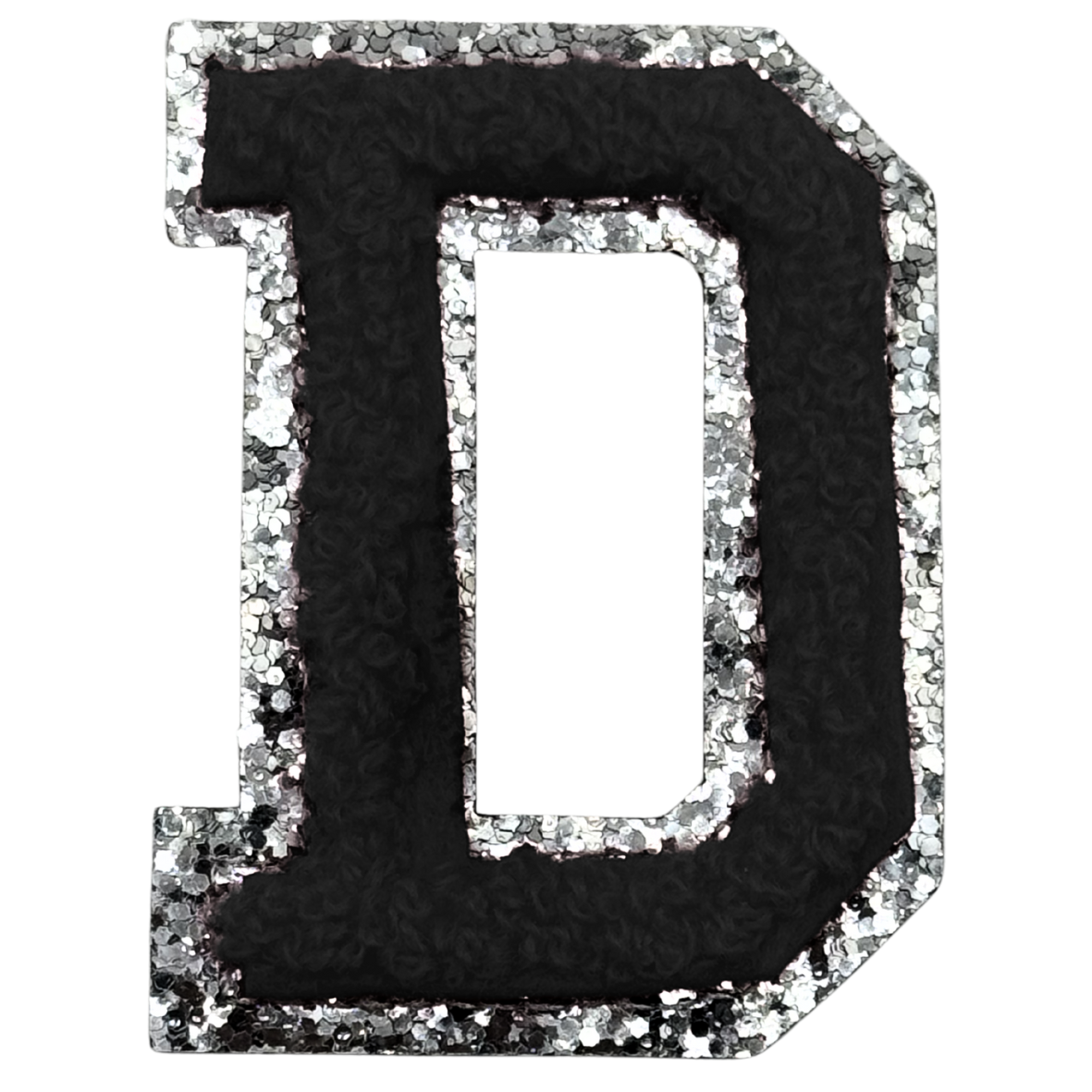 D Chenille Letter Iron On Patch Silver (Medium)